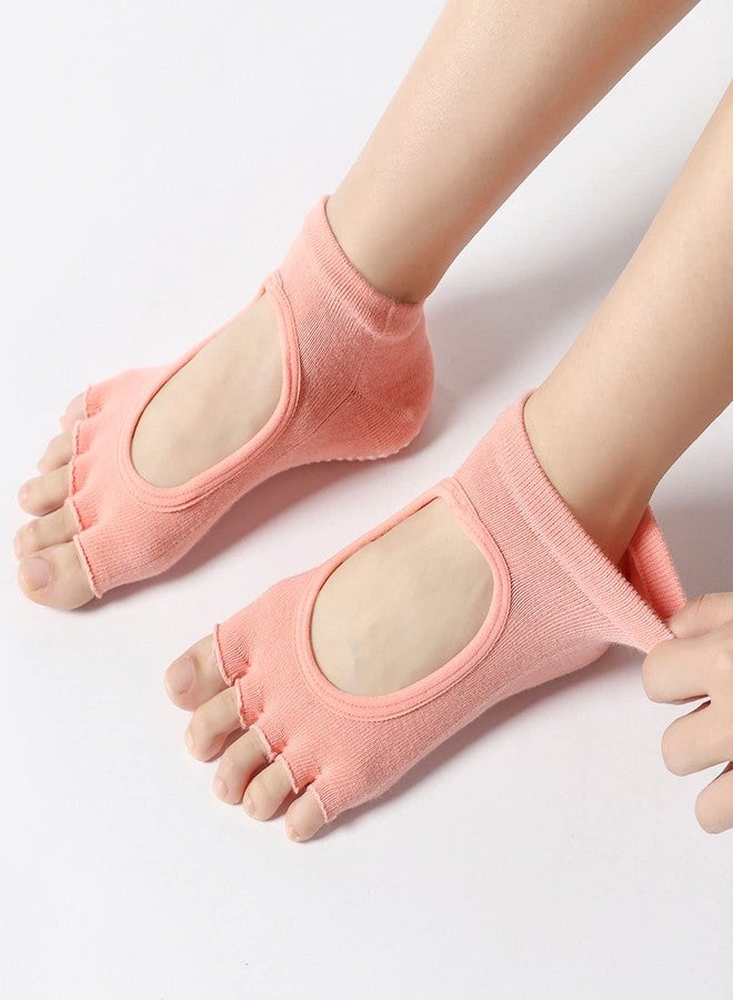 BarlouWay Toeless Yoga Socks for Women Pilates Socks with Grips Cotton Non Slip Open Toe Socks for Pilates Pure Barre Ballet Dance (4 Pairs (Black & Grey & Orange & Rose)) - Image 3